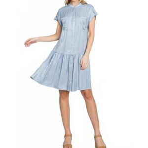 NEW CALISTA ranunculus drop waist knee length shirt dress in blue